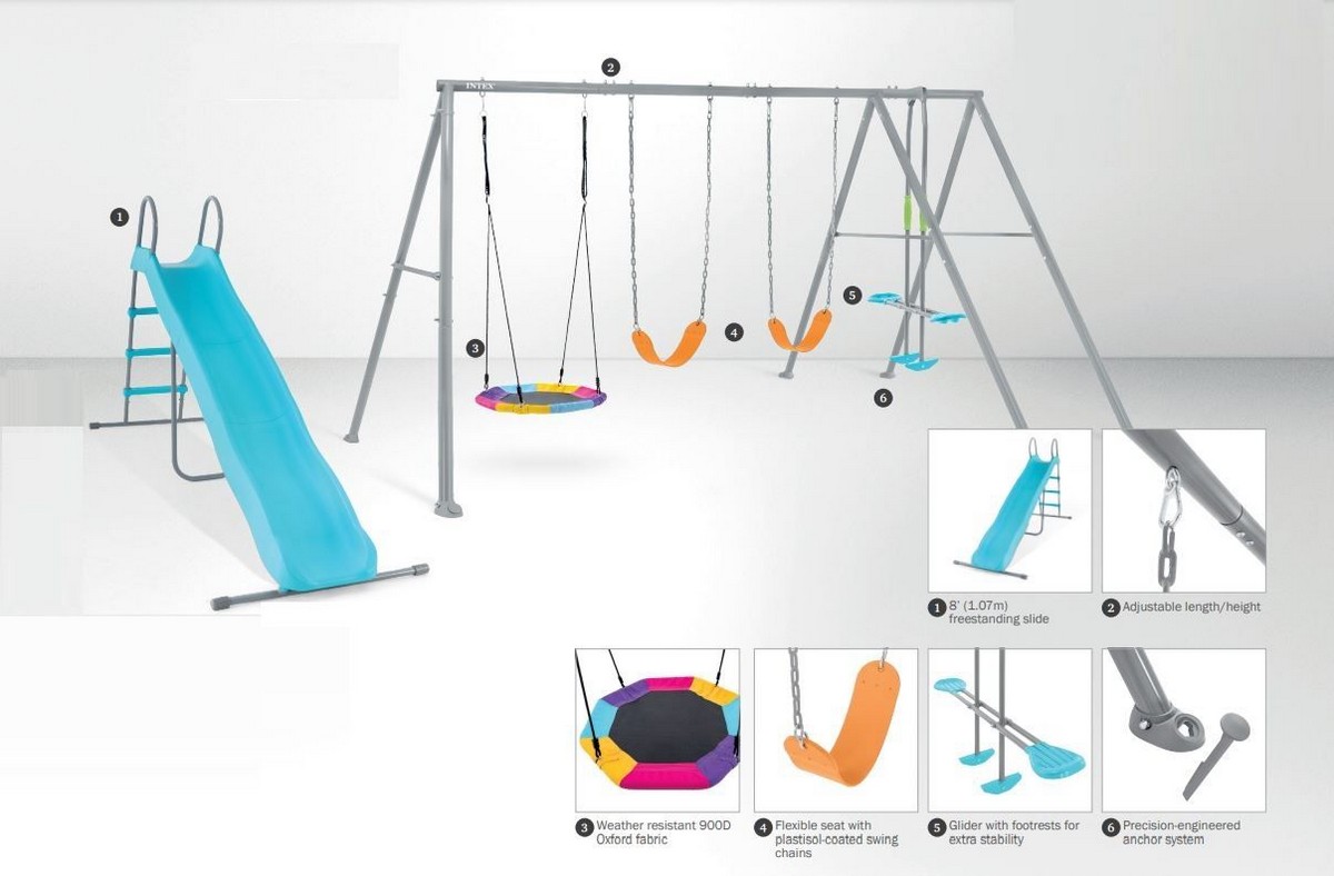 Качели детские 472х254х211см Комплекс 4 качели+горка Intex 44152 1200_788